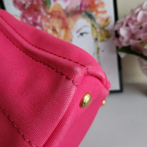 PRADA Pink Peonia Canapa Canvas Tote Bag